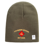 4th Marine Division Retired Symbol Embroidered 8 Inch Solid Knit Short Beanie Made in USA - Olive OSFM