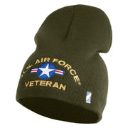 U.S. Airforce Veteran with Roundel Symbol Embroidered 8 Inch Solid Knit Short Beanie Made in USA - Olive OSFM