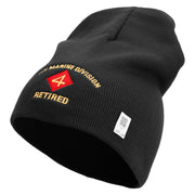 4th Marine Division Retired Symbol Embroidered 8 Inch Solid Knit Short Beanie Made in USA - Black OSFM