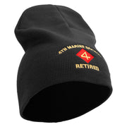 4th Marine Division Retired Symbol Embroidered 8 Inch Solid Knit Short Beanie Made in USA - Black OSFM