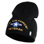 U.S. Airforce Veteran with Roundel Symbol Embroidered 8 Inch Solid Knit Short Beanie Made in USA - Black OSFM