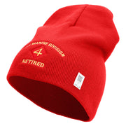 4th Marine Division Retired Symbol Embroidered 8 Inch Solid Knit Short Beanie Made in USA - Red OSFM