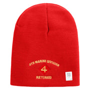 4th Marine Division Retired Symbol Embroidered 8 Inch Solid Knit Short Beanie Made in USA - Red OSFM