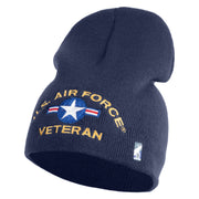 U.S. Airforce Veteran with Roundel Symbol Embroidered 8 Inch Solid Knit Short Beanie Made in USA - Navy OSFM