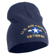 U.S. Airforce Veteran with Roundel Symbol Embroidered 8 Inch Solid Knit Short Beanie Made in USA - Navy OSFM