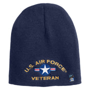 U.S. Airforce Veteran with Roundel Symbol Embroidered 8 Inch Solid Knit Short Beanie Made in USA - Navy OSFM