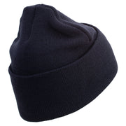 U.S. Marine Corps 4th Marine Division Logo Embroidered 12 Inch Solid Knit Cuff Long Beanie Made in USA - Navy OSFM