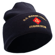 U.S. Marine Corps 4th Marine Division Logo Embroidered 12 Inch Solid Knit Cuff Long Beanie Made in USA - Navy OSFM
