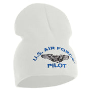 US Air Force Pilot Symbol Embroidered 8 Inch Solid Knit Short Beanie Made in USA - White OSFM