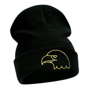 Gold Eagle Head Embroidered Long Knitted Beanie