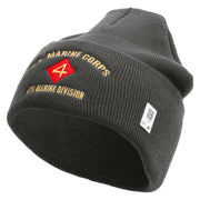 U.S. Marine Corps 4th Marine Division Logo Embroidered 12 Inch Solid Knit Cuff Long Beanie Made in USA - Charcoal OSFM