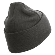 U.S. Marine Corps 4th Marine Division Logo Embroidered 12 Inch Solid Knit Cuff Long Beanie Made in USA - Charcoal OSFM