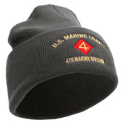 U.S. Marine Corps 4th Marine Division Logo Embroidered 12 Inch Solid Knit Cuff Long Beanie Made in USA - Charcoal OSFM