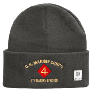 U.S. Marine Corps 4th Marine Division Logo Embroidered 12 Inch Solid Knit Cuff Long Beanie Made in USA - Charcoal OSFM