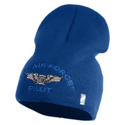 US Air Force Pilot Symbol Embroidered 8 Inch Solid Knit Short Beanie Made in USA - Royal-Blue OSFM
