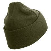 U.S. Marine Corps 4th Marine Division Logo Embroidered 12 Inch Solid Knit Cuff Long Beanie Made in USA - Olive OSFM