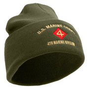 U.S. Marine Corps 4th Marine Division Logo Embroidered 12 Inch Solid Knit Cuff Long Beanie Made in USA - Olive OSFM