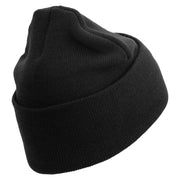 U.S. Marine Corps 4th Marine Division Logo Embroidered 12 Inch Solid Knit Cuff Long Beanie Made in USA - Black OSFM