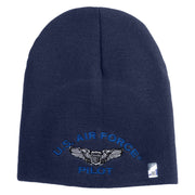 US Air Force Pilot Symbol Embroidered 8 Inch Solid Knit Short Beanie Made in USA - Navy OSFM