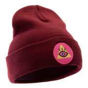 Pyramid Eye Embroidered 12 Inch Long Knitted Beanie