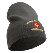 U.S. Marine Corps 4th Marine Division Symbol Embroidered 8 Inch Solid Knit Short Beanie Made in USA - Charcoal OSFM