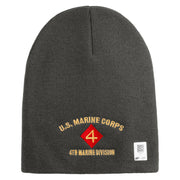 U.S. Marine Corps 4th Marine Division Symbol Embroidered 8 Inch Solid Knit Short Beanie Made in USA - Charcoal OSFM