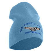 Air Force Pilot Veteran Symbol Embroidered 8 Inch Solid Knit Short Beanie Made in USA - Carolina-Blue OSFM