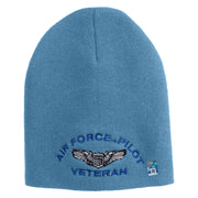 Air Force Pilot Veteran Symbol Embroidered 8 Inch Solid Knit Short Beanie Made in USA - Carolina-Blue OSFM