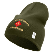 U.S. Marine Corps 4th Marine Division Symbol Embroidered 8 Inch Solid Knit Short Beanie Made in USA - Olive OSFM