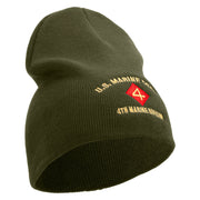 U.S. Marine Corps 4th Marine Division Symbol Embroidered 8 Inch Solid Knit Short Beanie Made in USA - Olive OSFM