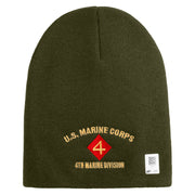 U.S. Marine Corps 4th Marine Division Symbol Embroidered 8 Inch Solid Knit Short Beanie Made in USA - Olive OSFM