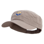 Abstract Sun and Sea Logo Embroidered Big Size Adjustable Ripstop Army Cap - Khaki OSFM