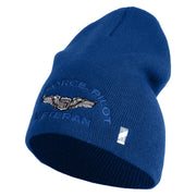 Air Force Pilot Veteran Symbol Embroidered 8 Inch Solid Knit Short Beanie Made in USA - Royal-Blue OSFM