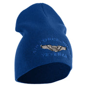 Air Force Pilot Veteran Symbol Embroidered 8 Inch Solid Knit Short Beanie Made in USA - Royal-Blue OSFM