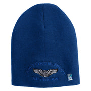 Air Force Pilot Veteran Symbol Embroidered 8 Inch Solid Knit Short Beanie Made in USA - Royal-Blue OSFM