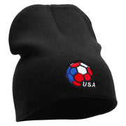 USA Soccer Ball Made in USA Embroidered 8 Inch Short Beanie - Black OSFM