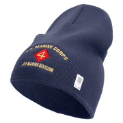 U.S. Marine Corps 4th Marine Division Symbol Embroidered 8 Inch Solid Knit Short Beanie Made in USA - Navy OSFM