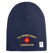U.S. Marine Corps 4th Marine Division Symbol Embroidered 8 Inch Solid Knit Short Beanie Made in USA - Navy OSFM