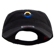 Abstract Sun and Sea Logo Embroidered Big Size Adjustable Ripstop Army Cap - Black OSFM