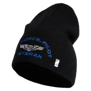 Air Force Pilot Veteran Symbol Embroidered 8 Inch Solid Knit Short Beanie Made in USA - Black OSFM