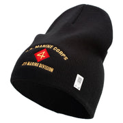 U.S. Marine Corps 4th Marine Division Symbol Embroidered 8 Inch Solid Knit Short Beanie Made in USA - Black OSFM