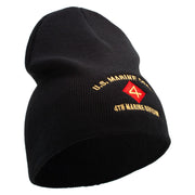 U.S. Marine Corps 4th Marine Division Symbol Embroidered 8 Inch Solid Knit Short Beanie Made in USA - Black OSFM