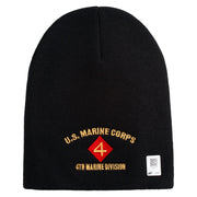 U.S. Marine Corps 4th Marine Division Symbol Embroidered 8 Inch Solid Knit Short Beanie Made in USA - Black OSFM