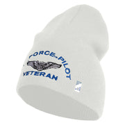 Air Force Pilot Veteran Symbol Embroidered 8 Inch Solid Knit Short Beanie Made in USA - White OSFM
