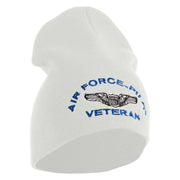 Air Force Pilot Veteran Symbol Embroidered 8 Inch Solid Knit Short Beanie Made in USA - White OSFM