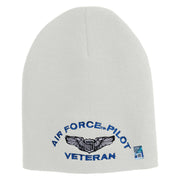 Air Force Pilot Veteran Symbol Embroidered 8 Inch Solid Knit Short Beanie Made in USA - White OSFM