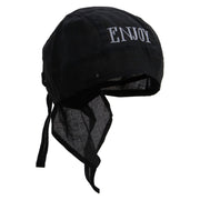 Enjoy Embroidered Cotton Poplin Biker Style Head Wrap - Black OSFM
