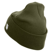 Marine Veteran Logo Embroidered 12 Inch Solid Knit Cuff Long Beanie Made in USA - Olive OSFM