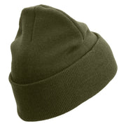 Marine Veteran Logo Embroidered 12 Inch Solid Knit Cuff Long Beanie Made in USA - Olive OSFM
