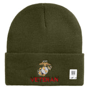 Marine Veteran Logo Embroidered 12 Inch Solid Knit Cuff Long Beanie Made in USA - Olive OSFM